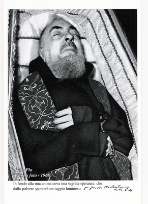 Padre Pio in his coffin at the time of his death