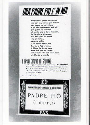 A notice of Padre Pio's death